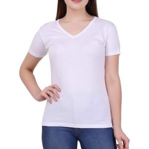 Women's Cotton Plain V Neck Half Sleeve T-Shirt